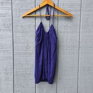 y2k VS Tee Shop Halter Babydoll Top sz XS Blue Purple Cotton Modal Beach Boho